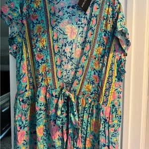 Floral Teal Boho V-Neck Dress